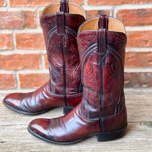 Lucchese 1350 Goat Cherry Brown Burgundy Leather Western Cowboy Boots Sz 9D
